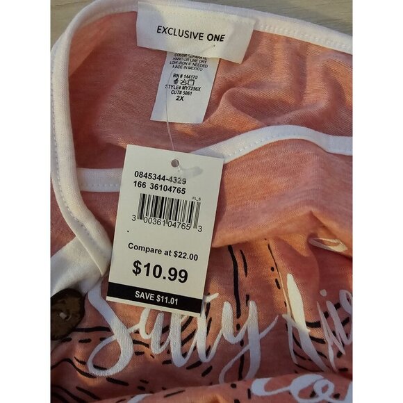 New Exclusive One Women's 2X Plus Size Blouse Pink Comfy Top Casual Beach Shirt - Picture 5 of 16